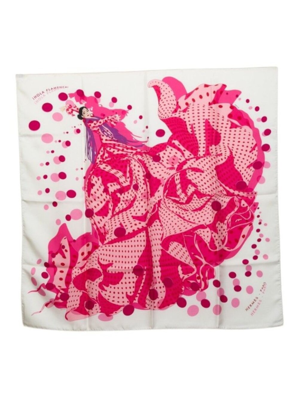 Hermes Carre 90 I Hola Flamencai Flamenco Scarf Pink White Silk